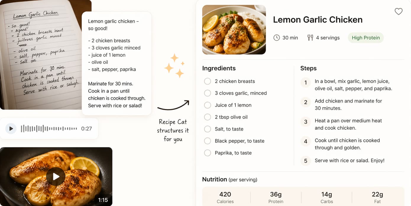 Any recipe. Any format. Saved in seconds.